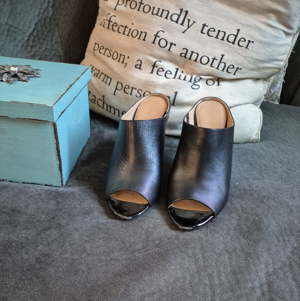Calvin Klein Black Leather Mules Minimalist Open Toe